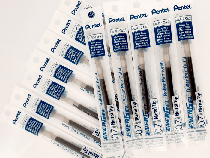Pentel 0.7mm Gel Refill For Retractable Roller Pen - Navy (BL77) Pack of 12 AOLR7-CA