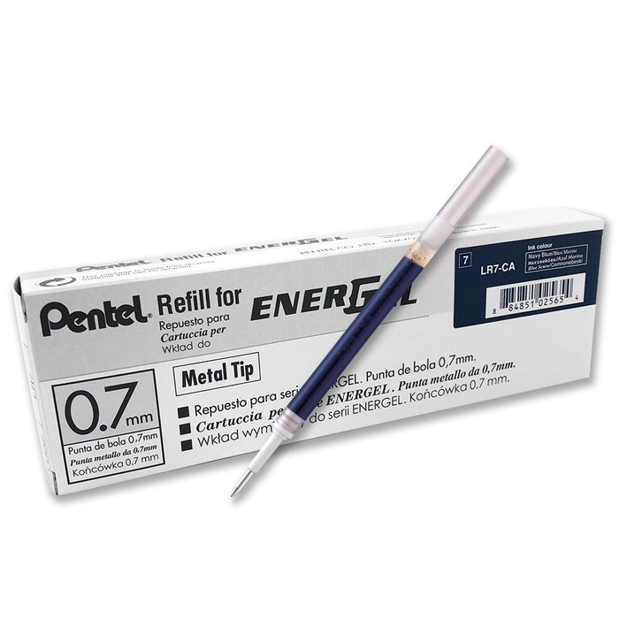 Pentel 0.7mm Gel Refill For Retractable Roller Pen - Navy (BL77) Pack of 12 AOLR7-CA