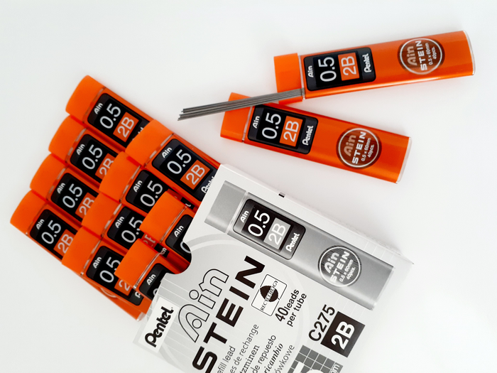 Pentel Ain Stein Refill Leads 2B 0.5mm 40's Tube x  12's pack AOC275-2B