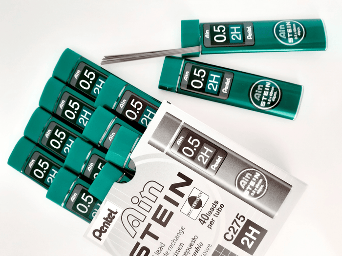 Pentel Ain Stein Refill Leads 2H 0.5mm 40's Tube x  12's pack AOC275-2H