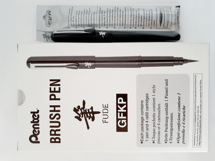 Pentel Brush Pen Black With 4 Ink Refill Cartridges AOGFKP3-A