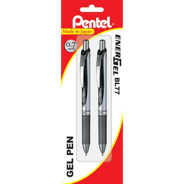 Pentel Energel Deluxe 0.7mm Pen - Black 2's Pack AOXBL77-2A