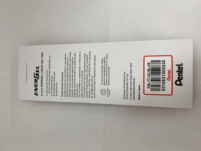 Pentel Energel Deluxe 0.7mm Pen - Blue 2's Pack AOXBL77-2C