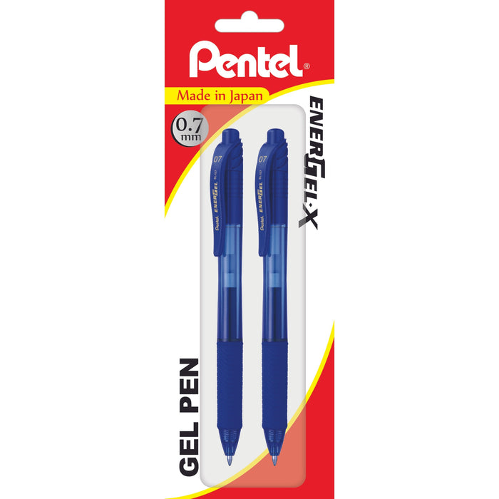 Pentel Energel-X Ballpoint Pen Retractable 0.7mm Blue Hangsell (2 Pack) AOXBL107-2C