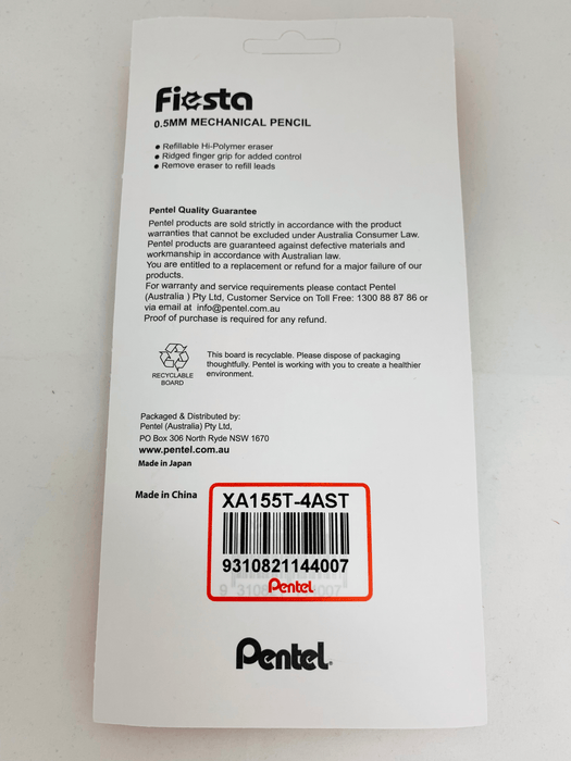 Pentel Fiesta Mechanical Pencil Xa155t 0.5Mm Assorted Pack 4 H/S AOXA155T-4AST