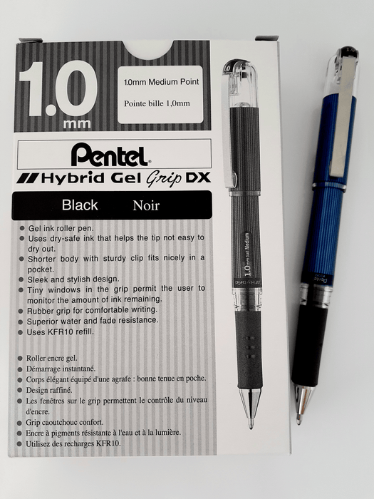 Pentel Hybrid Gel Grip Dx Gell Roller Pen Stick K230 1.0mm Black - Pack of 12 AOK230-A
