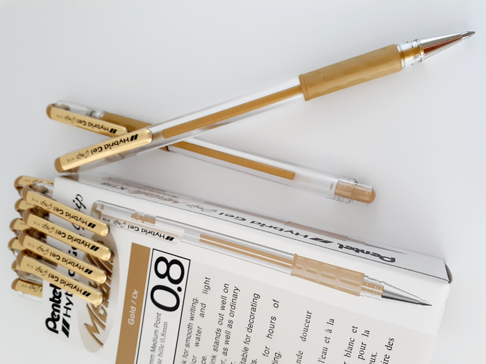 Pentel Hybrid Gel Grip Gell Roller Pen Stick K118m 0.8mm Metallic Gold - Pack of 12 AOK118M-X