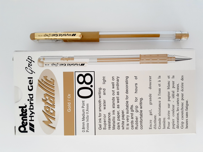 Pentel Hybrid Gel Grip Gell Roller Pen Stick K118m 0.8mm Metallic Gold - Pack of 12 AOK118M-X