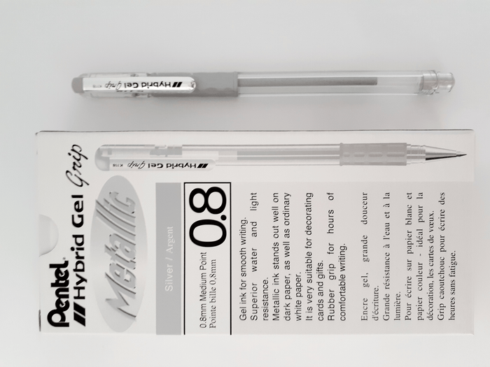 Pentel Hybrid Gel Grip Gell Roller Pen Stick K118m 0.8mm Metallic Silver - Pack of 12 AOK118M-Z