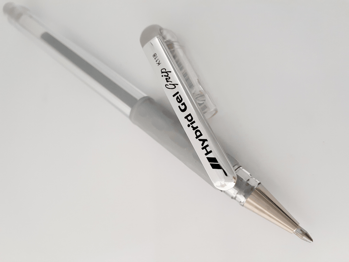 Pentel Hybrid Gel Grip Gell Roller Pen Stick K118m 0.8mm Metallic Silver - Pack of 12 AOK118M-Z