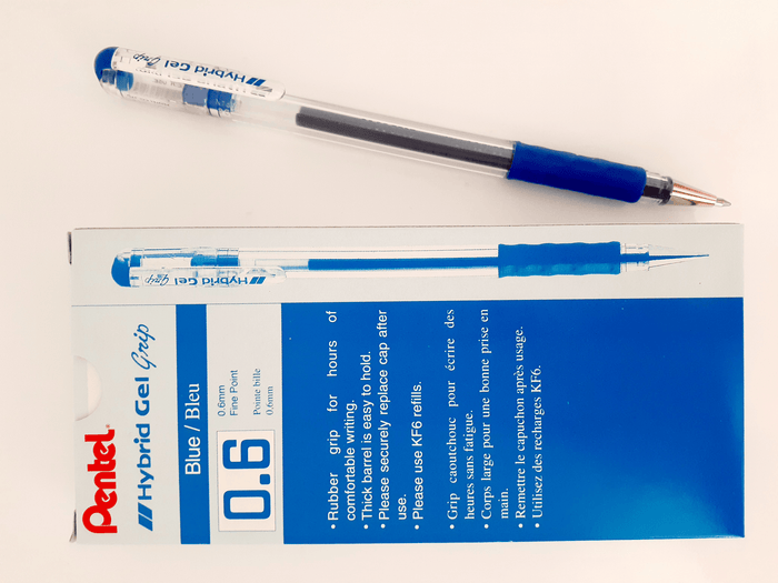 Pentel K116 Hybrid Gel Grip Roller Pen 0.6mm Blue - Pack of 12 AOK116-C