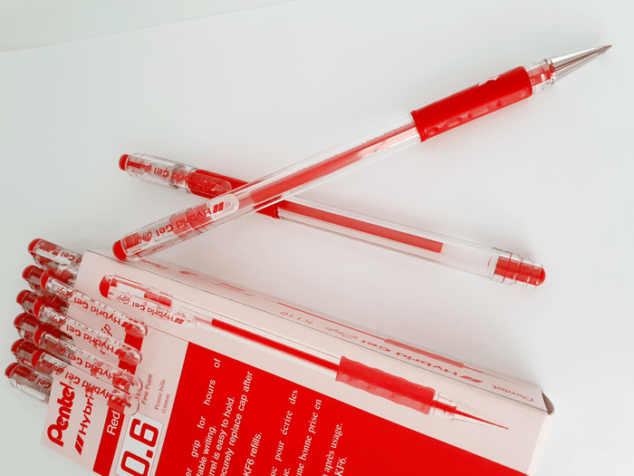 Pentel K116 Hybrid Gel Grip Roller Pen 0.6mm Red - Pack of 12 AOK116-B