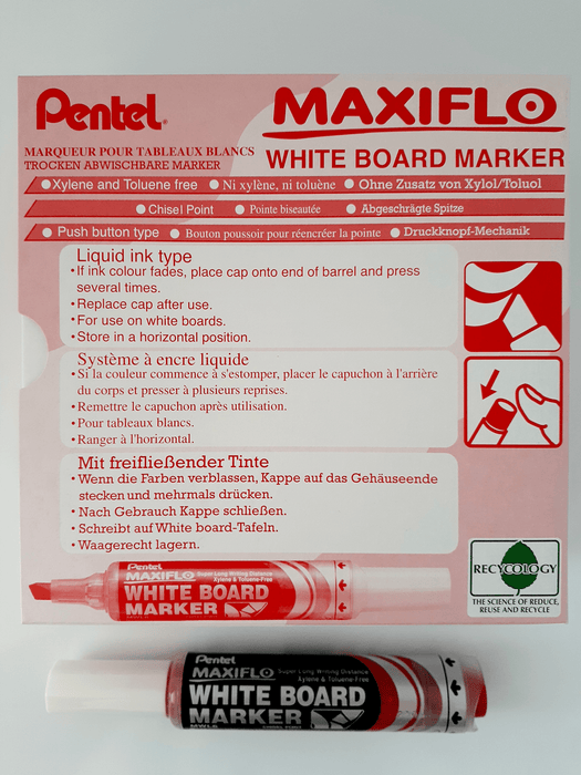 Pentel Maxiflo Whiteboard Marker Chisel Tip Red AOMWL6-B