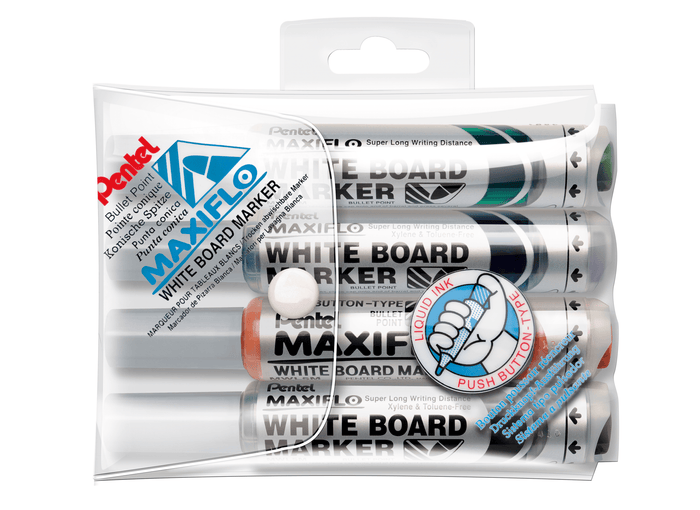 Pentel Maxiflo Whiteboard Marker Fine Tip 4's AOMWL5M-4