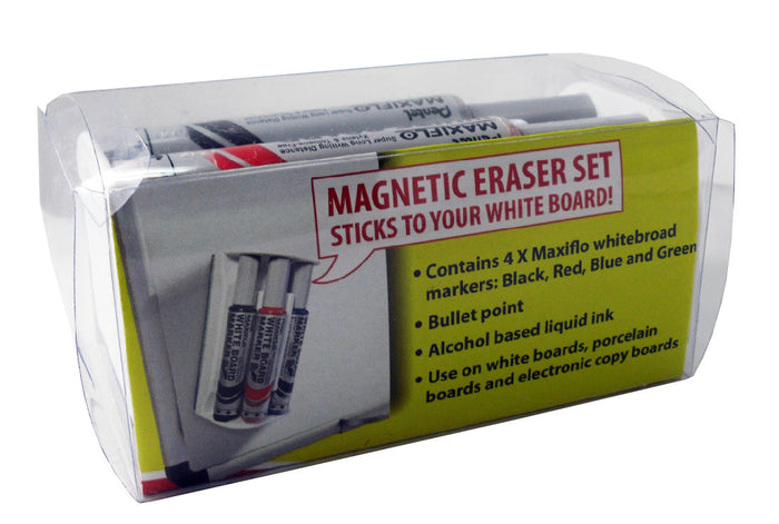 Pentel Maxiflo Whiteboard Marker Fine Tip 4's plus Whiteboard Eraser AOYMWL5-4E