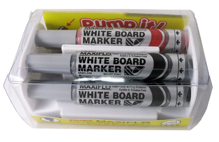 Pentel Maxiflo Whiteboard Marker Fine Tip 4's plus Whiteboard Eraser AOYMWL5-4E