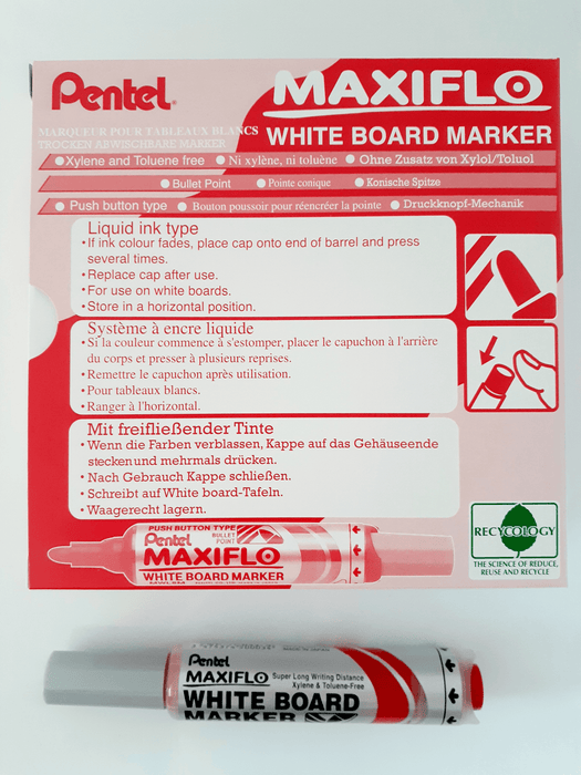 Pentel Maxiflo Whiteboard Marker Fine Tip, Red AOMWL5M-B