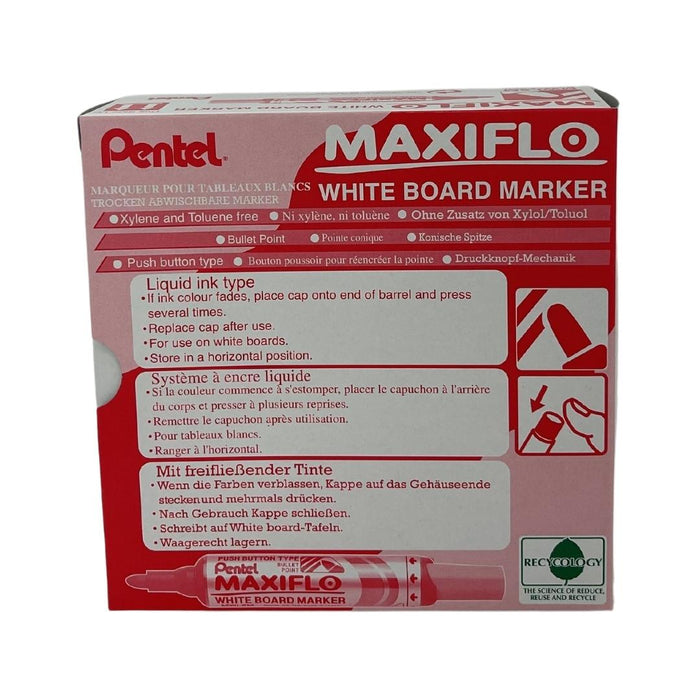 Pentel Maxiflo Whiteboard Marker Fine Tip, Red AOMWL5M-B