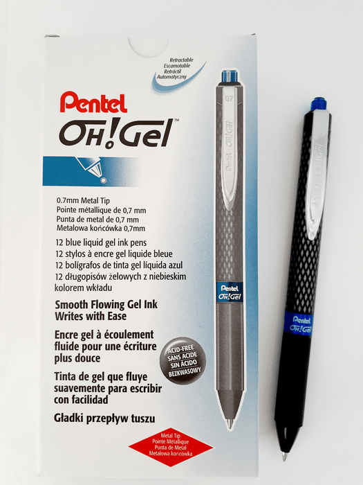 Pentel Oh Gel Gell Roller Pen Retractable K497 0.7mm Blue - Pack of 12 AOK497-C