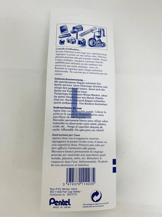 Pentel Permanent Marker 5.0-7.0mm Chisel White AOX100-WL