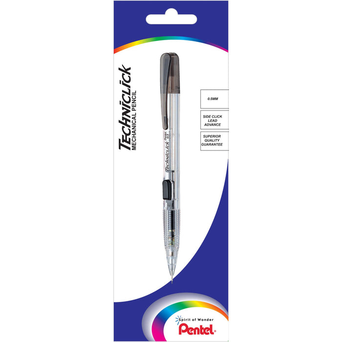 Pentel Techniclick Mechanical Pencil PD105T Clear Barrel 0.5mm Black Clip AOXPD105T-A-DO