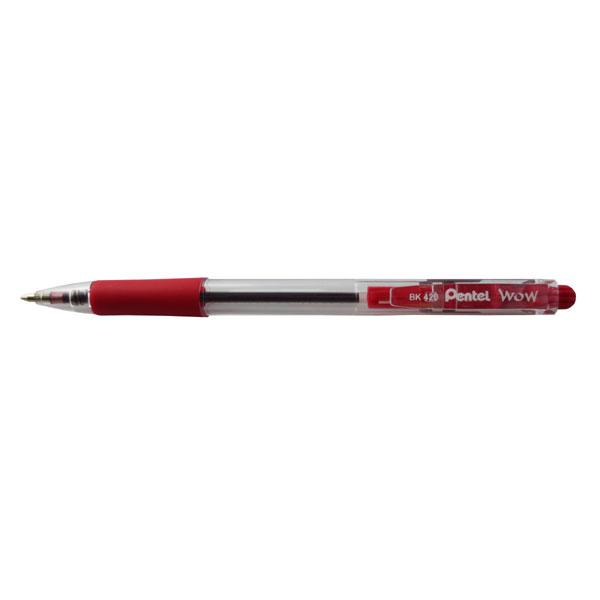 Pentel WOW Retractable Ballpoint 1.0mm Pen - Red 12's Pack AOBK420-B