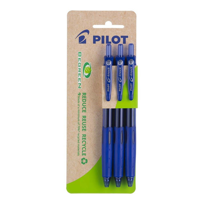 Pilot BeGreen G-Knock Gel Fine Blue Pens - Pack of 3 FP20084