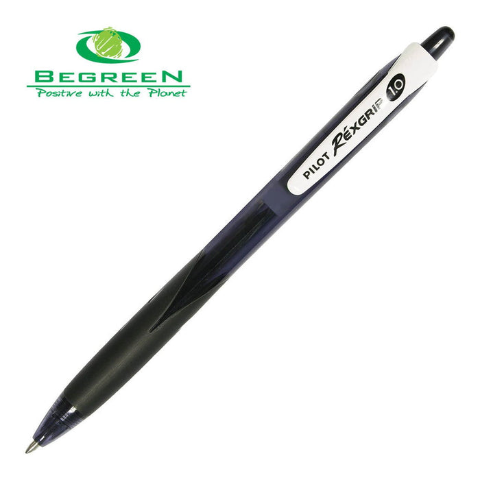 Pilot BeGreen Rexgrip Ballpoint Medium Tip Black Pens (BRG-10M-BB-BG) x 10's pack FP20177