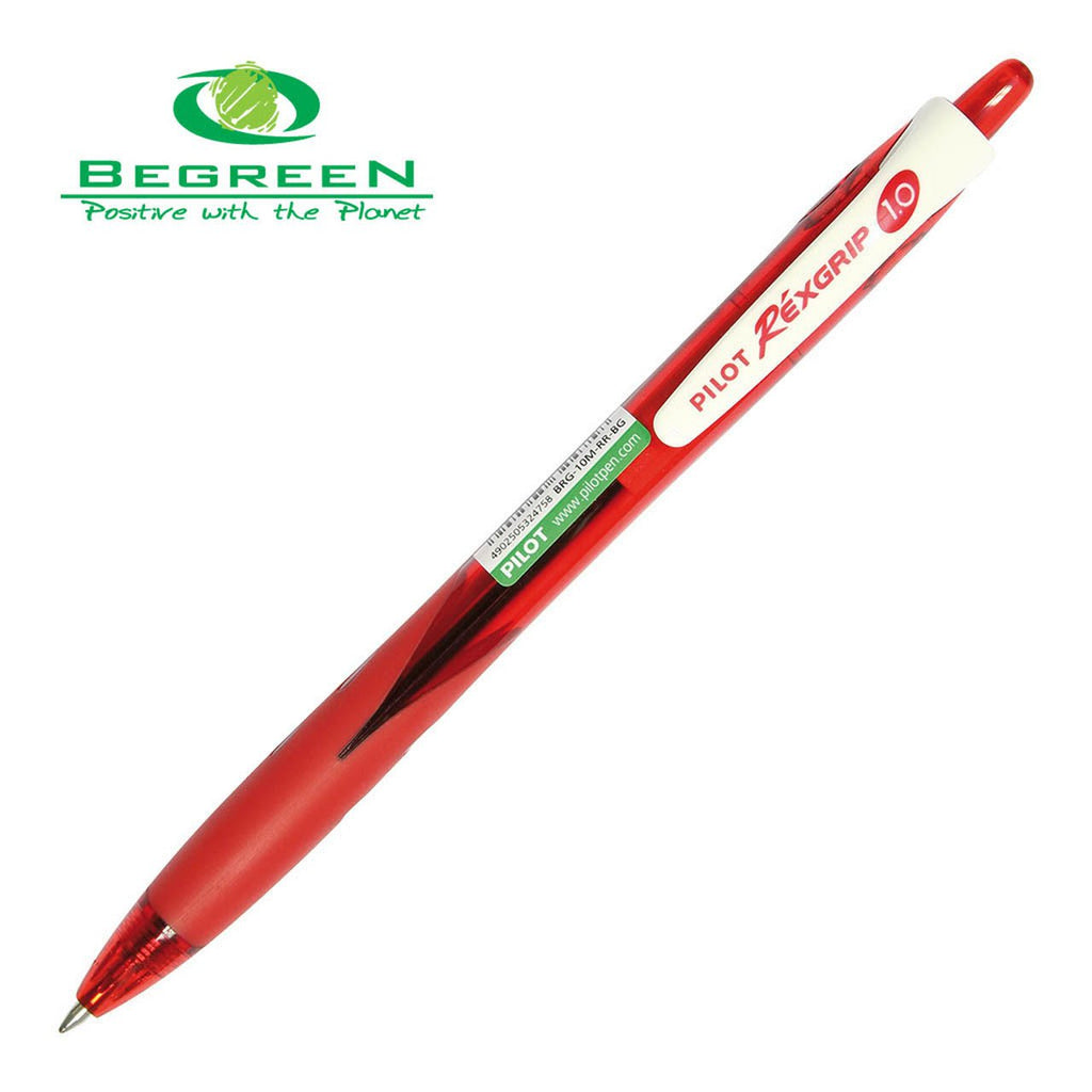Pilot BeGreen Rexgrip Ballpoint Medium Tip Red Pens (BRG-10M-RR-BG) x ...