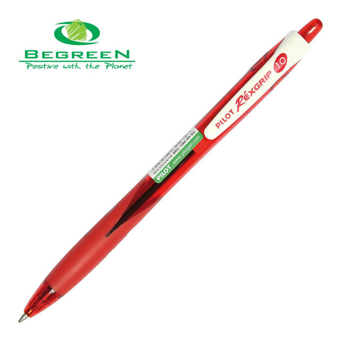 Pilot BeGreen Rexgrip Ballpoint Medium Tip Red Pens (BRG-10M-RR-BG) x 10's pack FP20178