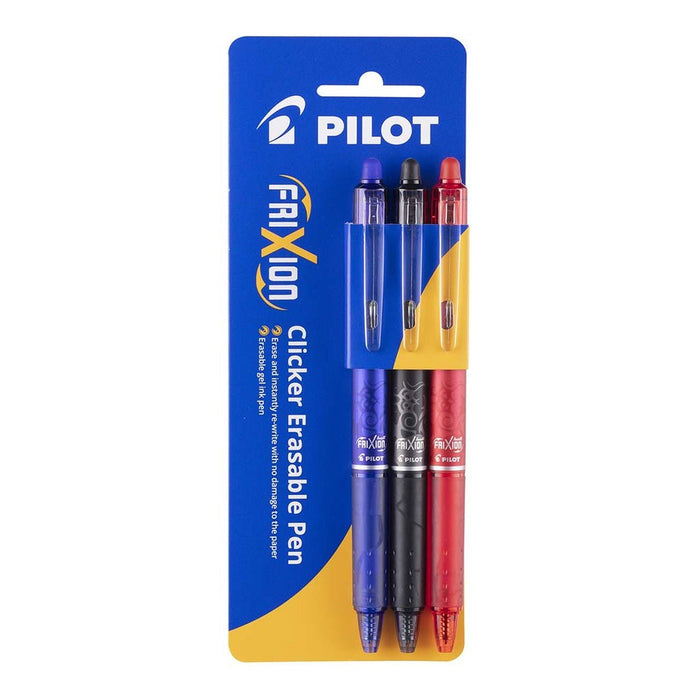 Pilot Frixion Clicker Erasable Fine Tip Assorted Colours Pen - Pack of 3 FP20262
