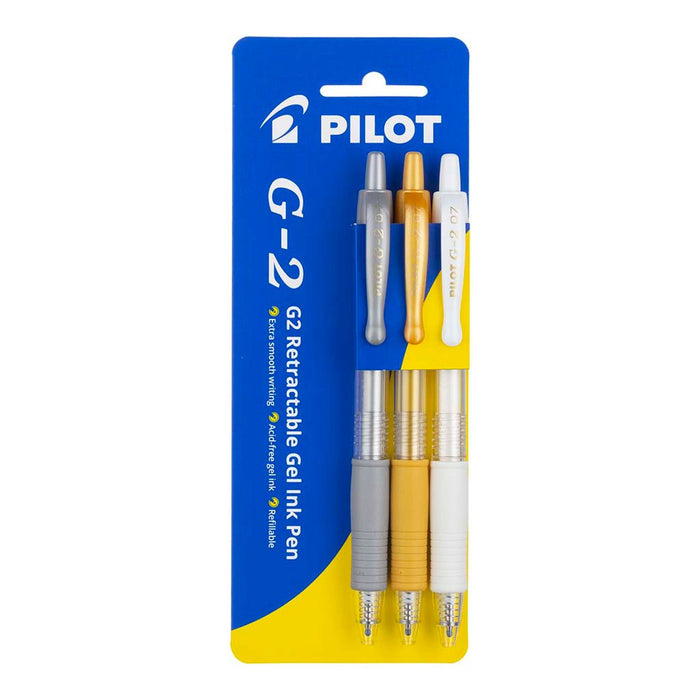 Pilot G2 Gel Fine Metallic Gold, Silver, White Pen, Pack of 3 FP20956