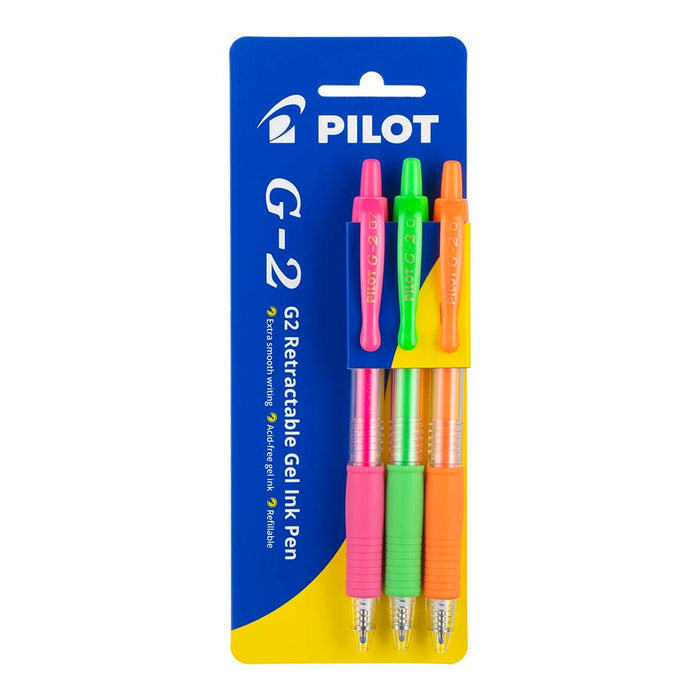 Pilot G2 Gel Fine Pen Neon Pink, Green & Orange, Pack of 3 FP20948