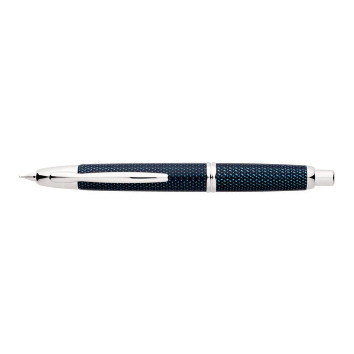 Pilot Splash Capless Fountain Pen Medium Tip - Patterned Blue Barrel With Silver Trim FP20635