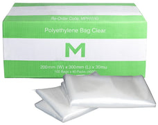 Plain Polyethylene Bags, 200mm x 300mm x 30mu, Clear x 4000 pieces MPH1140