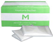 Plain Polyethylene Bags, 250mm x 375mm x 30mu, Clear x 2500 pieces MPH1250