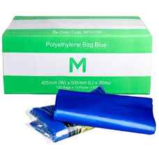 Plain Polyethylene Bags, 425mm x 500mm x 30mu, Blue x 1500 pieces MPH1596