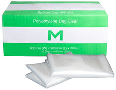 Plain Polyethylene Bags, 600mm x 900mm x 30mu, Clear x 500 pieces MPH1700
