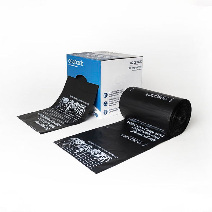 Plastic Bin Liner in Dispenser Box 80L Ocean/Recycled, Black, 2 Boxes x 100's (200 bags) ECOC-5580