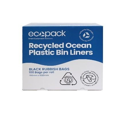 Plastic Bin Liner in Dispenser Box 80L Ocean/Recycled, Black, 2 Boxes x 100's (200 bags) ECOC-5580
