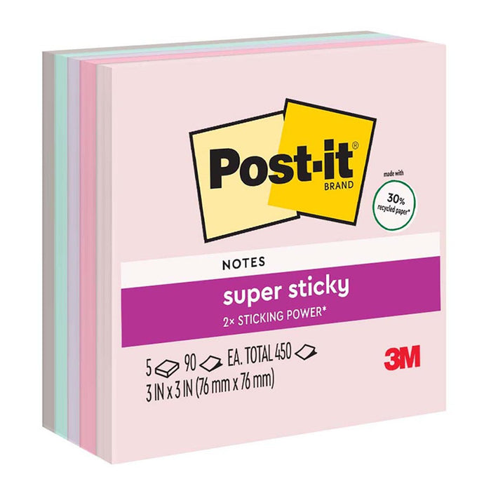 Post-it Recycled Super Sticky Notes 76mm x 76mm Wanderlust, Pack of 5 (654-5SSNRP) FP10966