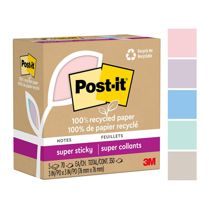 Post-it Recycled Super Sticky Notes 76x76mm, Wanderlust, Pack of 5 x 100 sheets (654R-5SSNRP) FP10972