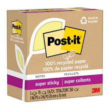 Post-it Recycled Super Sticky Notes 76x76mm, Yellow, Pack of 5 x 100 sheets (654R-5SSCY) FP10971