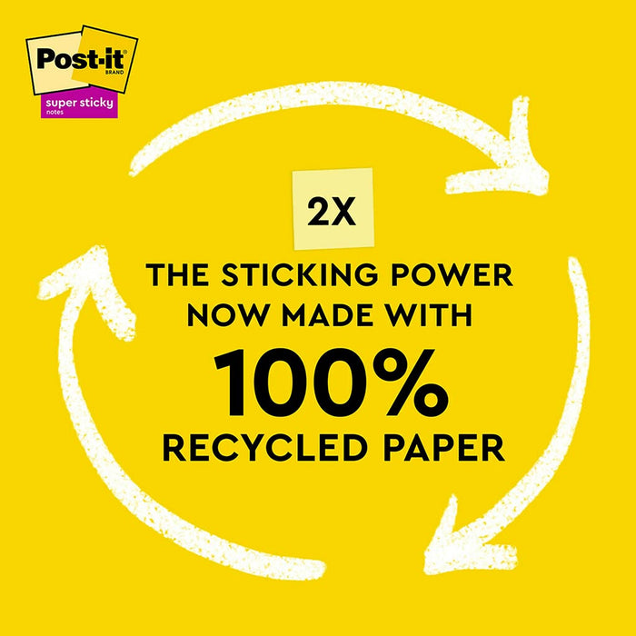 Post-it Recycled Super Sticky Notes 76x76mm, Yellow, Pack of 5 x 100 sheets (654R-5SSCY) FP10971