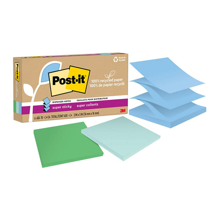Post-it Recycled Super Sticky Pop Up Notes 76x76mm, Oasis, Pack of 6 x 100 sheets (R330R-6SST) FP10975