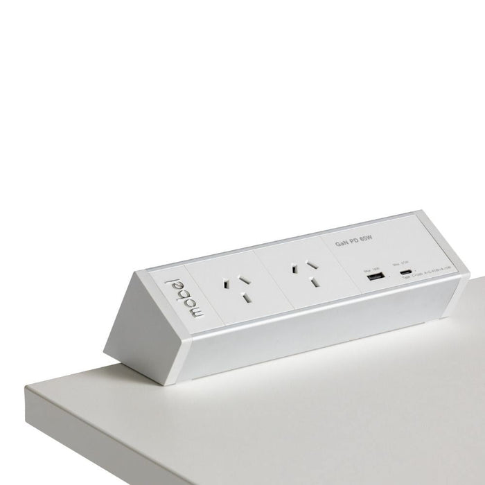 Power Rail with USB Port - 2 Power Outlet, 2 USB Charger Port, White MG_POWR_W