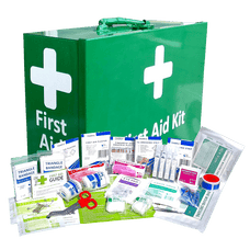 Premium 1-50 Person Industrial First Aid Work Place Kit Landscape in Metal Wall Mountable Green cabinet DTFAKWP1-50MWMB