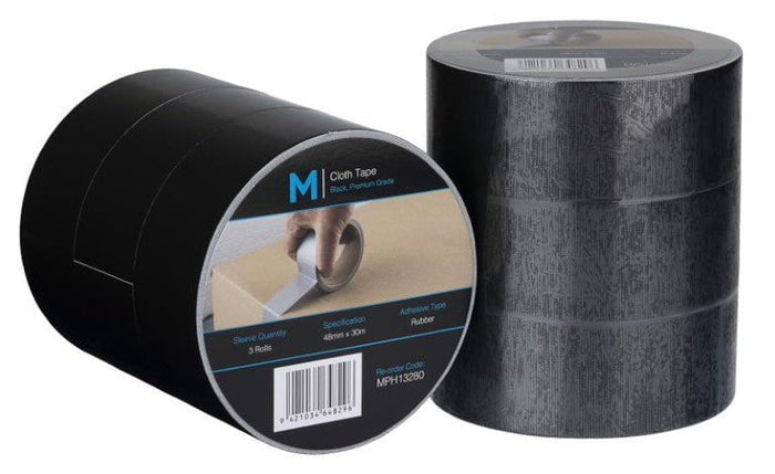 Premium Black Cloth Tape 48mm x 30mt x 36 Rolls MPH13280