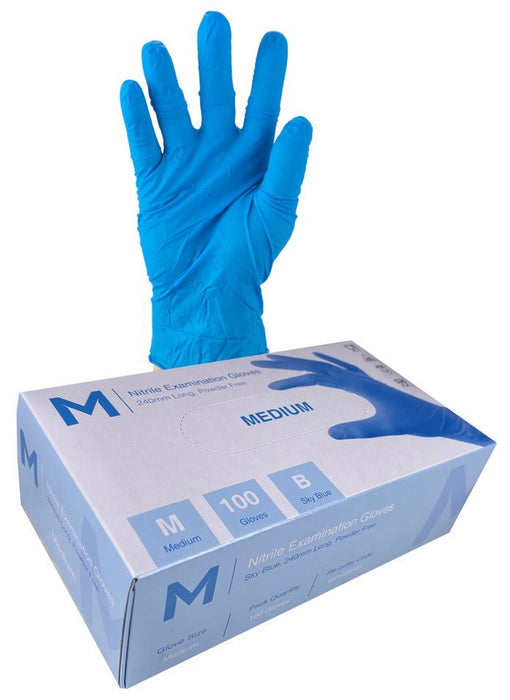 Premium Nitrile Powder Free Examination Gloves 5.0g x 1000's - Medium (Sky Blue) MPH29325