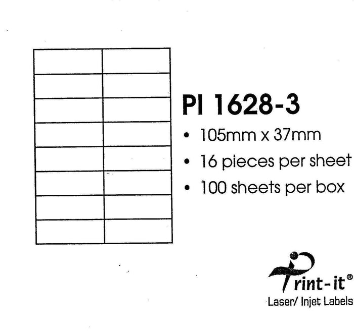 Print-it Labels 16's - 105mm x 37mm PUPI1628-3